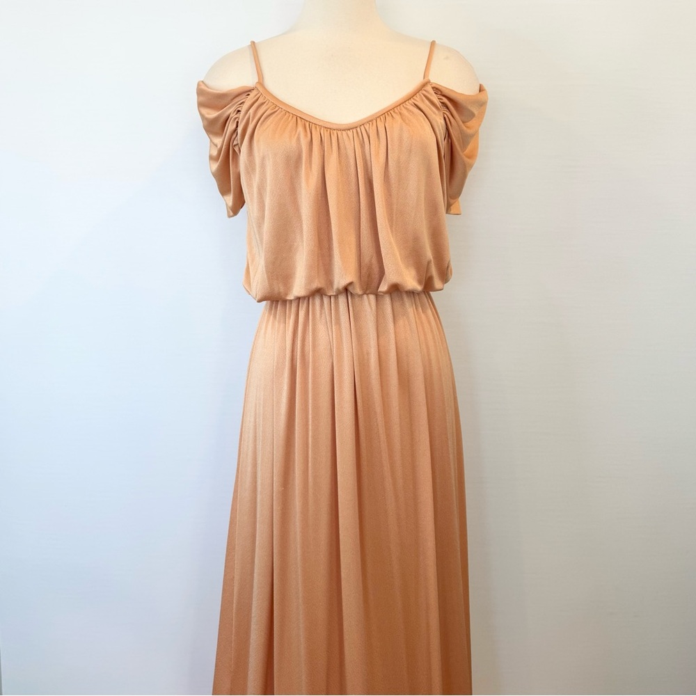 Vintage Silky Satin Champagne Draped Floor Length Maxi Gown Column Slip Dress M🔥 - Picture 6 of 7